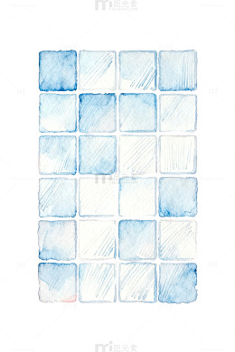 粉色背景蓝方块水彩画