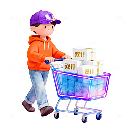 卡通人物购物双11促销