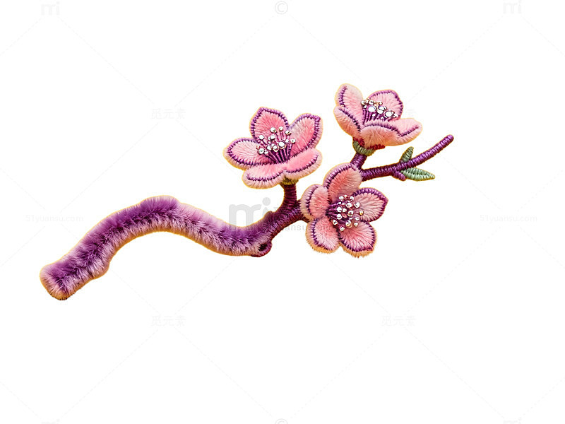 刺绣桃花枝饰品