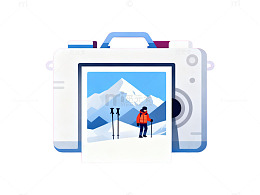 卡通风格相机登山照片设计