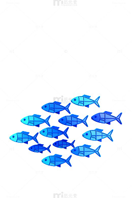 蓝色鱼群卡通插画