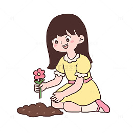 春天孩子种花手绘卡通元素