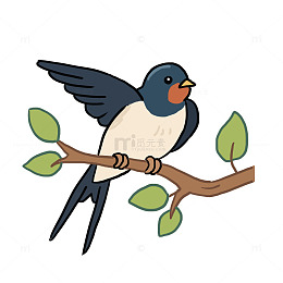 春天鸟类燕子树枝手绘卡通元素