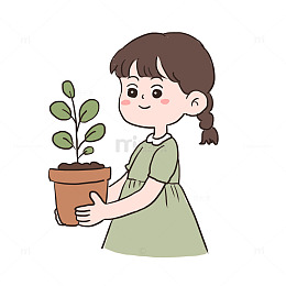 春天女孩买盆栽免抠元素