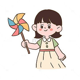 春游女生玩风车免抠元素