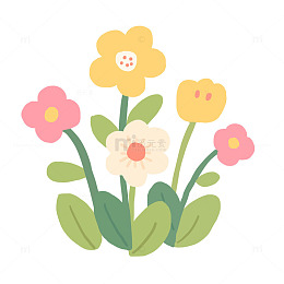 手绘卡通春天花丛免抠元素