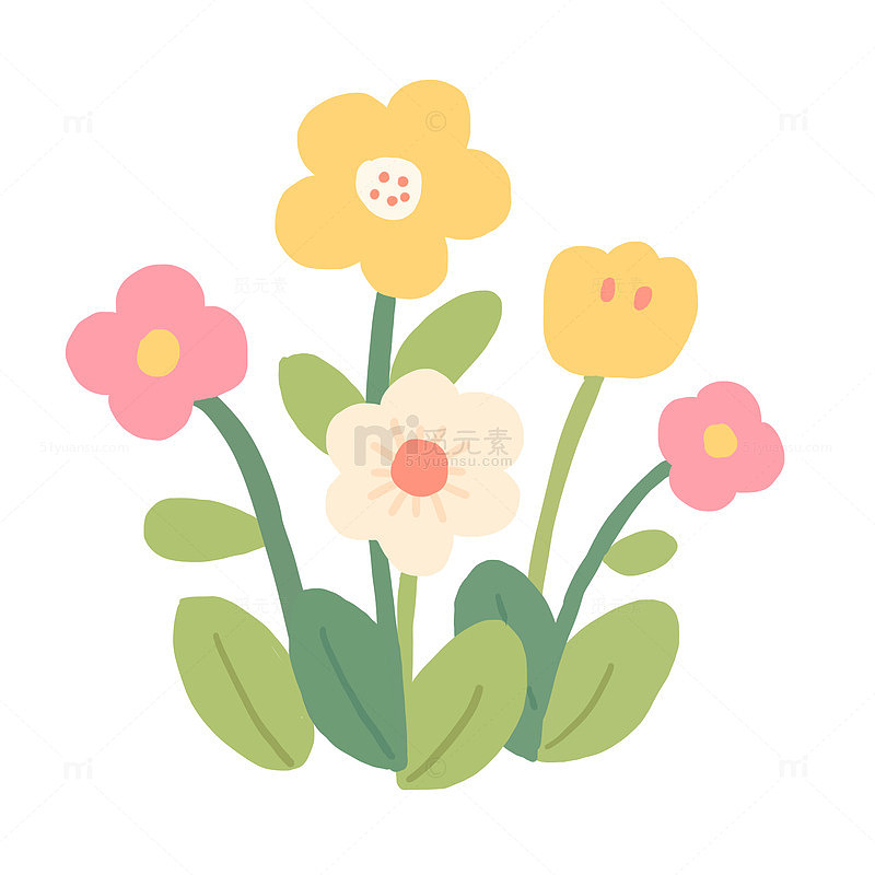 手绘卡通春天花丛免抠元素