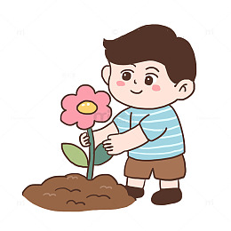 春天男生种花种植手绘元素