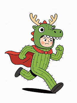卡通恐龙圣诞装扮插画