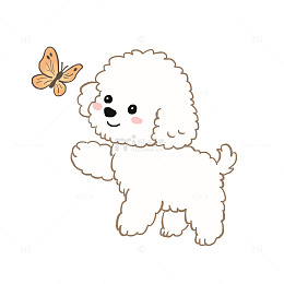 春天动物小狗春游捉蝴蝶免抠元素