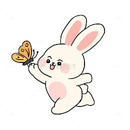 春天动物小兔与蝴蝶免抠元素