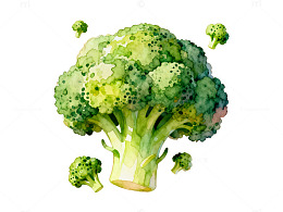 水彩西兰花艺术插画