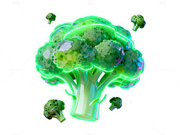 霓虹科技西兰花创意插画