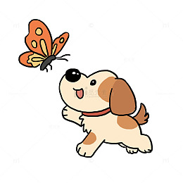 春天动物小狗与蝴蝶