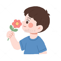 春季男孩闻花香元素