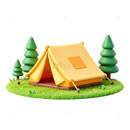卡通露营帐篷草地场景