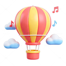 卡通热气球音乐主题插画