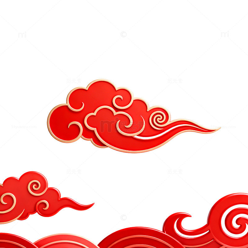 中国风红色云纹图案剪纸艺术