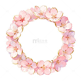 樱花花环水彩画设计素材