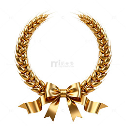 金色麦穗花环装饰元素