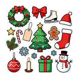 可爱风圣诞节元素贴纸设计素材