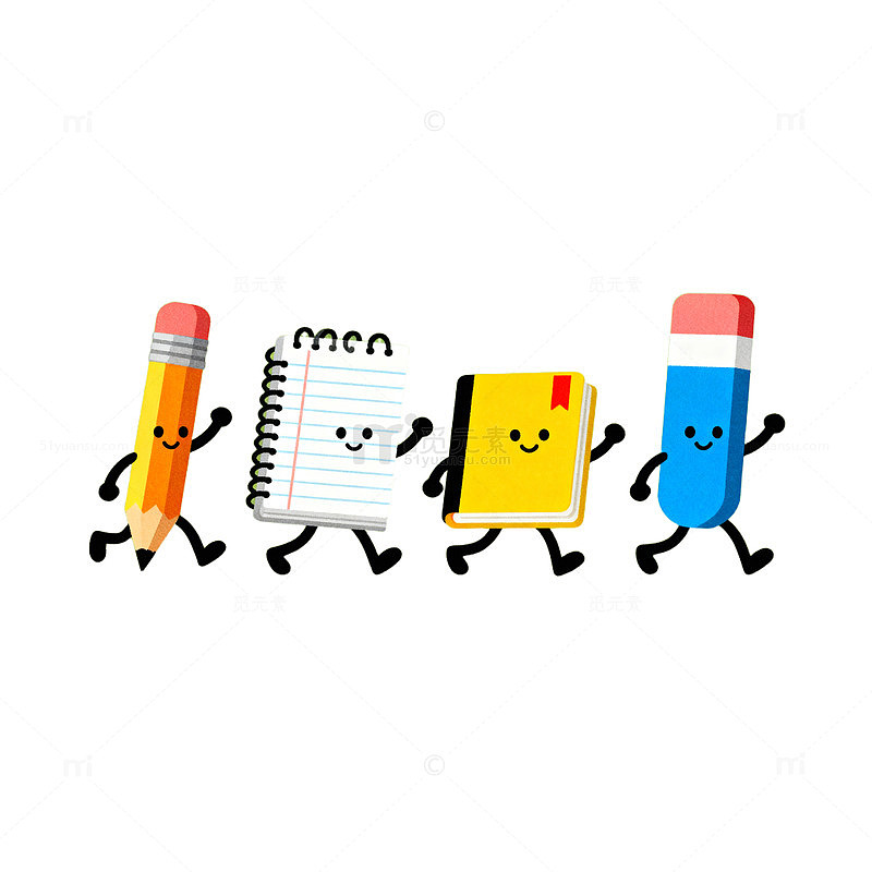 卡通文具欢乐奔跑插画