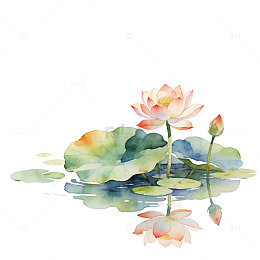 水彩荷花池美景装饰画