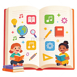 卡通插画儿童阅读场景