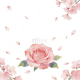水彩玫瑰春日浪漫插画