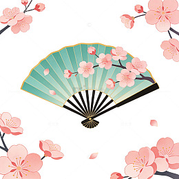 和风樱花扇子图案设计