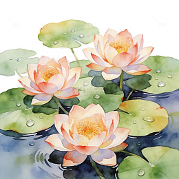 水彩荷花池塘绘画图片