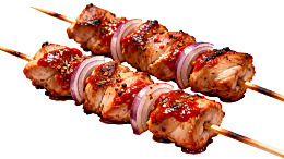 两串烤鸡肉洋葱串图片