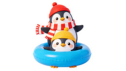 两只企鹅玩漂浮圈图片