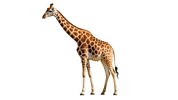 单只长颈鹿侧面站立于白色背景