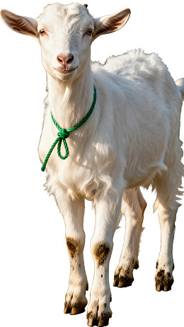 白色山羊佩戴绿色绳索