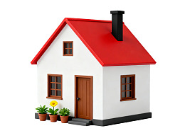 白色小屋配红色屋顶图片