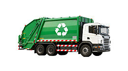 绿色回收垃圾车侧面展示