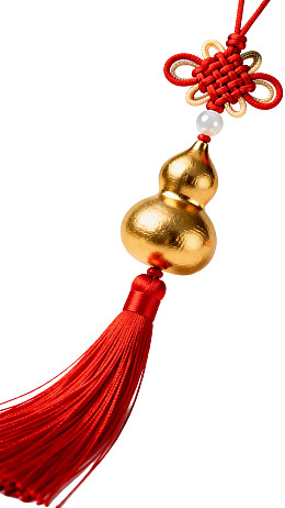 金色葫芦挂饰配红色流苏