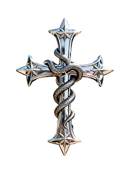银色十字架缠绕蛇形装饰品