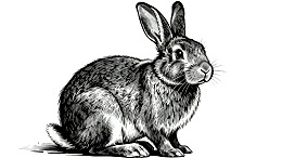 黑白线条画中的静坐兔子