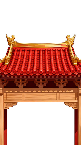中国传统建筑屋顶细节插画