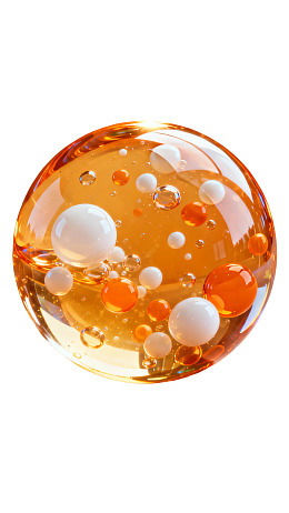 透明橙色球体含气泡图片