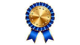 金色圆形奖章配蓝色丝带