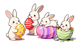 四只小白兔与彩色复活节彩蛋