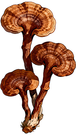 三株棕色灵芝菌菇插画