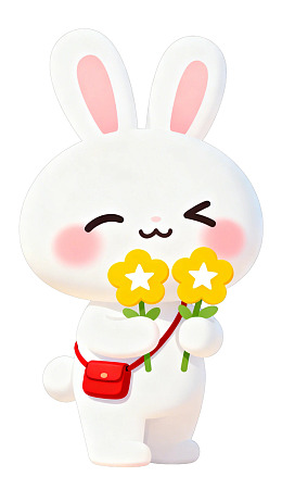 卡通兔子手捧花朵可爱形象