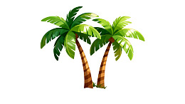两棵热带棕榈树的卡通插画
