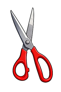 红色手柄银色刀刃的剪刀