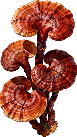 红褐色灵芝菌群特写图片