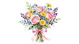 水彩风格粉色玫瑰花束